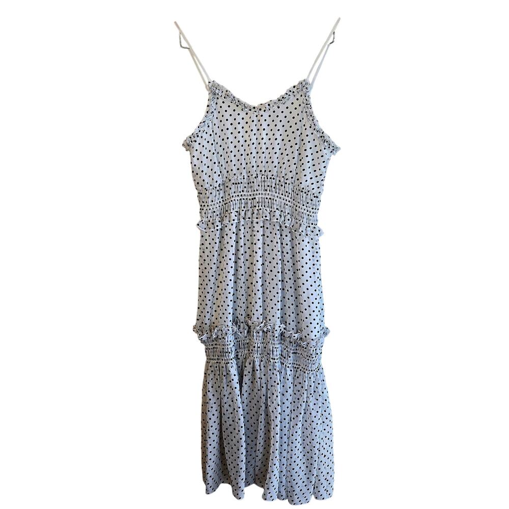 Size M – White Polka Dot Ruffle Maxi Dress